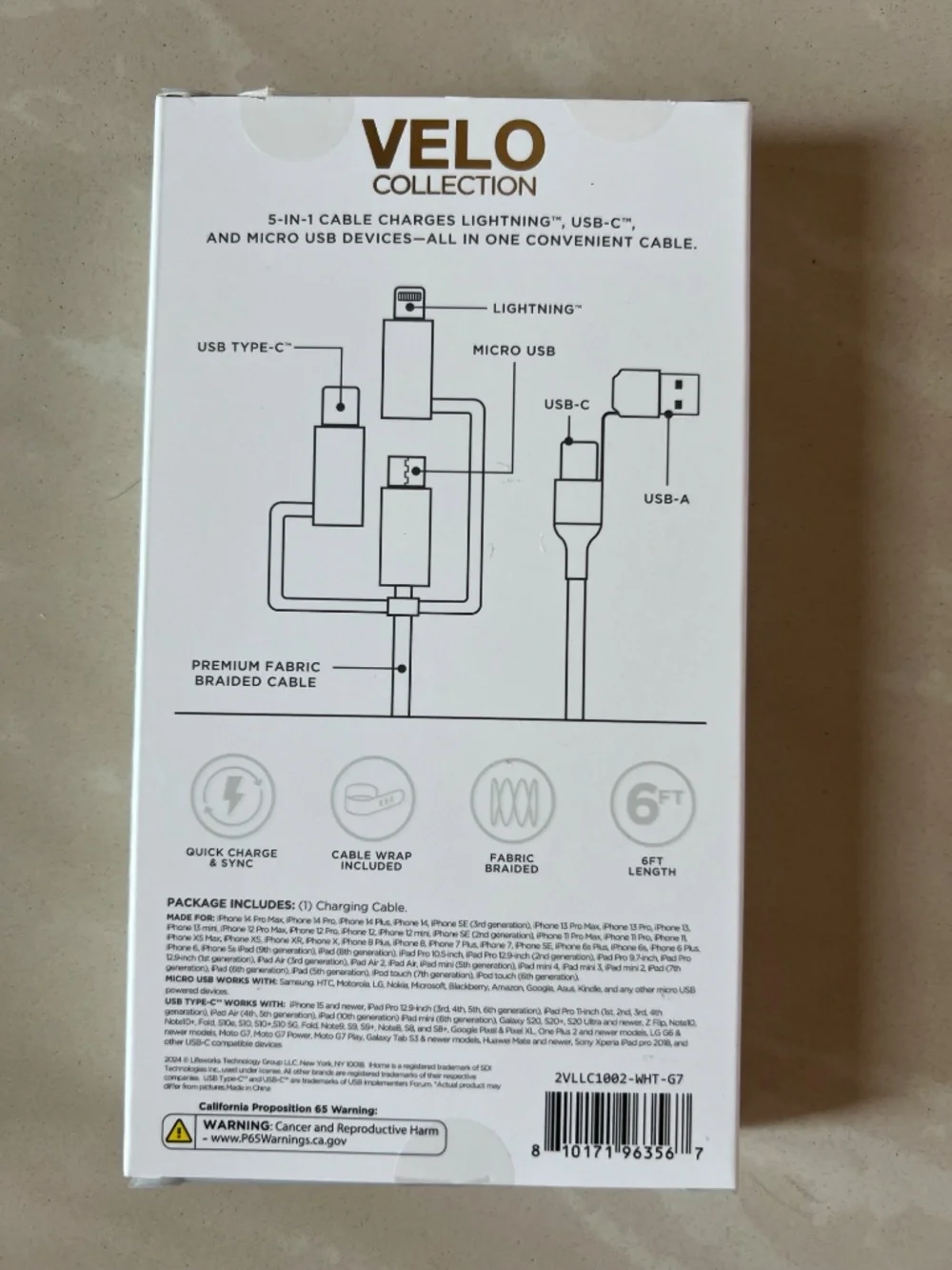 #2913 Velo Collection brand 5-in-1 charging cable for Phone